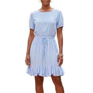 LOFT Womens PolkaDot Summer Dress XL Blue Coquette Fairy Ruffle Femme Tie Waist